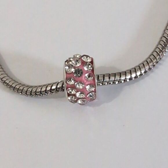 Silver Pink with Pink Rhinestones Charm for Pandora Style‎ Bracelet - Picture 1 of 3